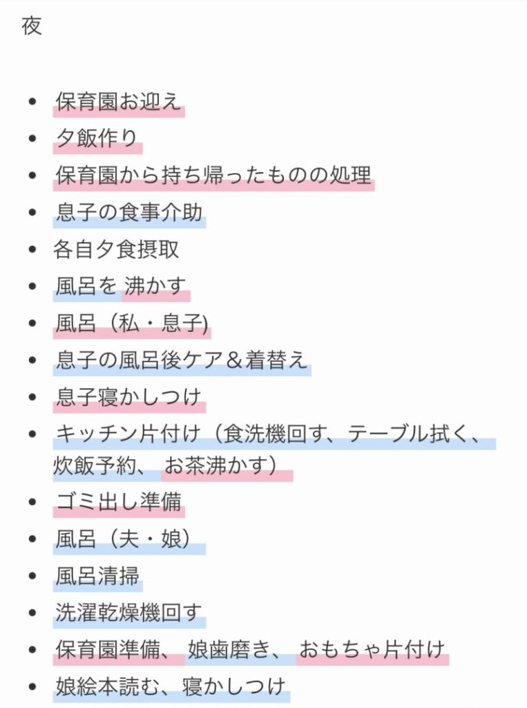 一日のスケジュール(夜)現状