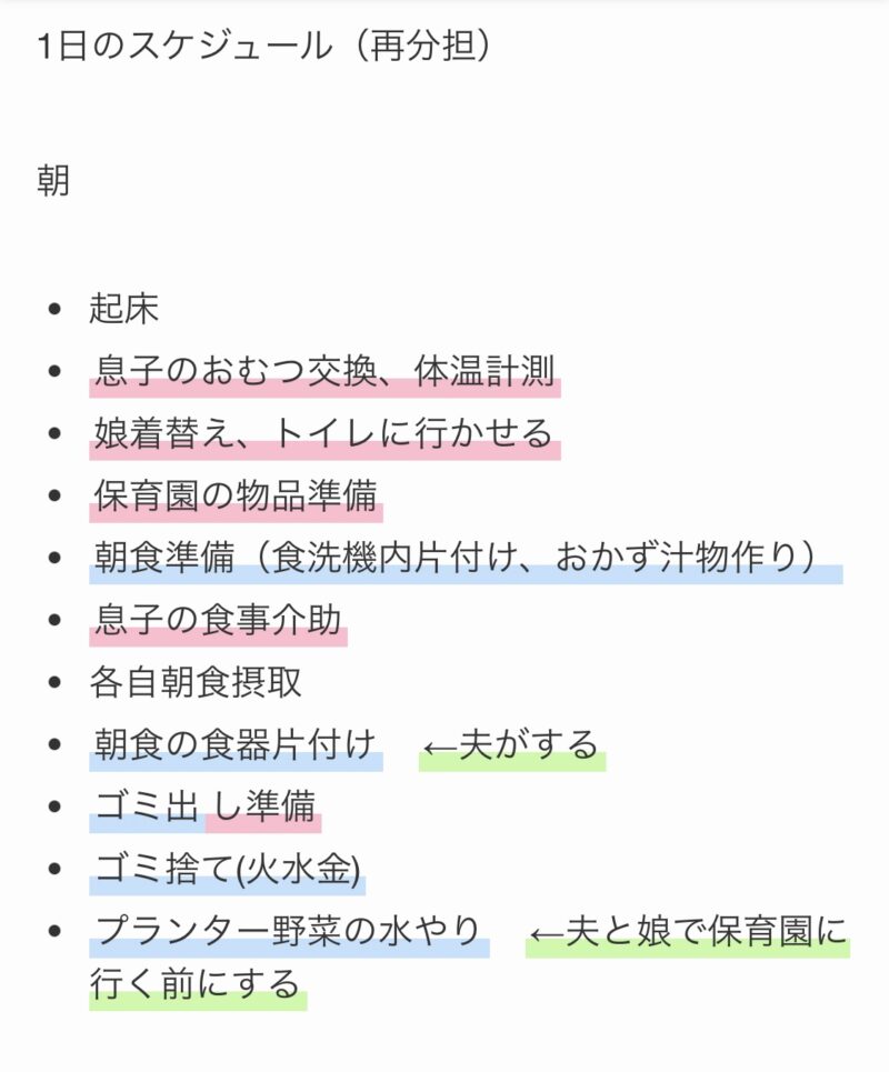 一日のスケジュール(朝)再分配